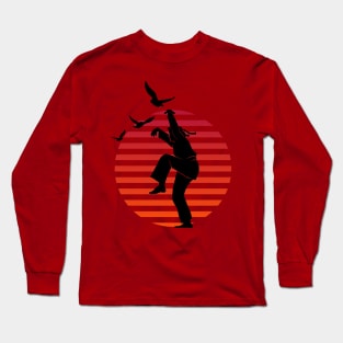 Master of Defense Karate Kick on Sunset Red Long Sleeve T-Shirt